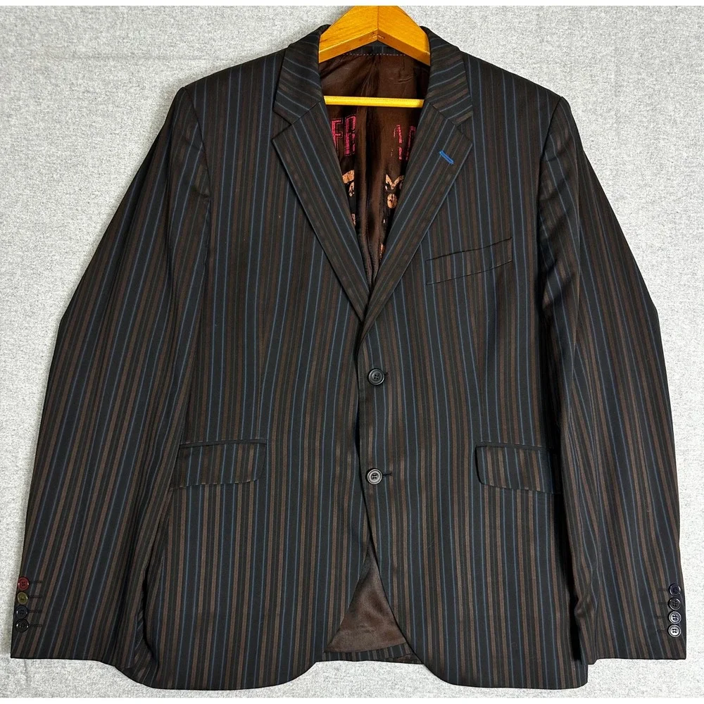 Ben Sherman Blazer XL 44R Brown Blue Multi Pinstripe Fast Frank's Pool Club